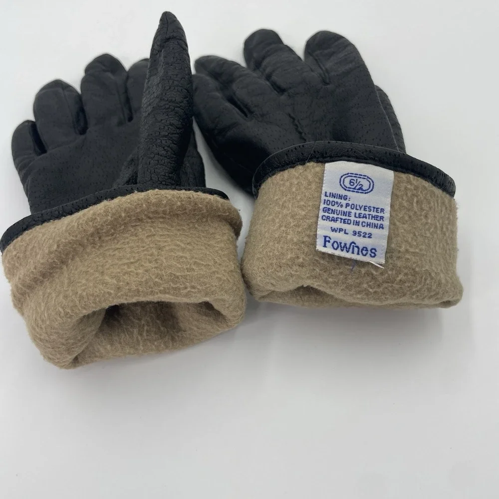 FOWNES Black Leather Gloves Vintage Women Size 6.5 WPL9522 Lined Soft Supple 9